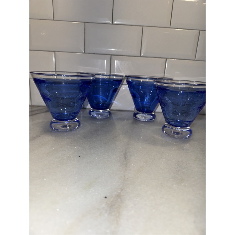 Set 4 Anthropologie Hand Blown‎ GlassBubbleStemlessMartini Cocktail GlassesGW008